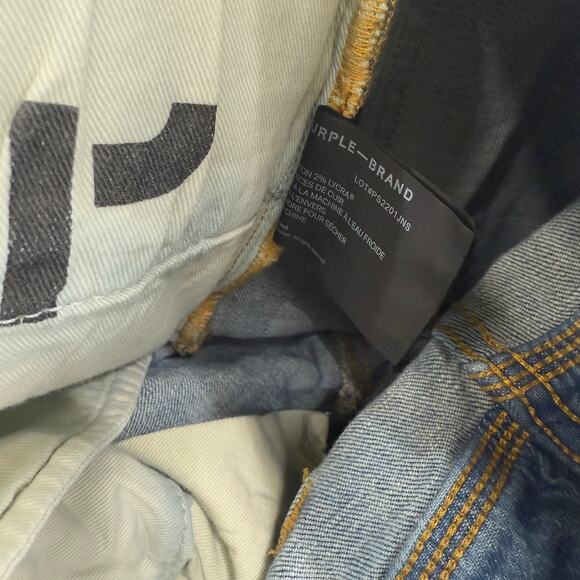 PURPLE BRAND Ripped Knee Blowout Slim Jeans Blue Distressed Denim P002 Size 34 - Picture 10 of 10